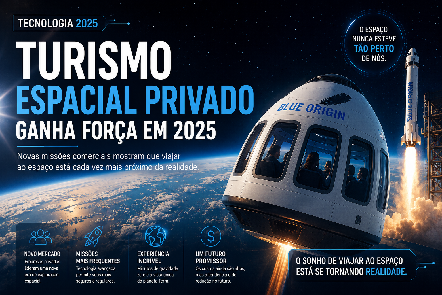 Turismo espacial privado ganhou força em 2025 e aproxima viagens ao espaço da realidade